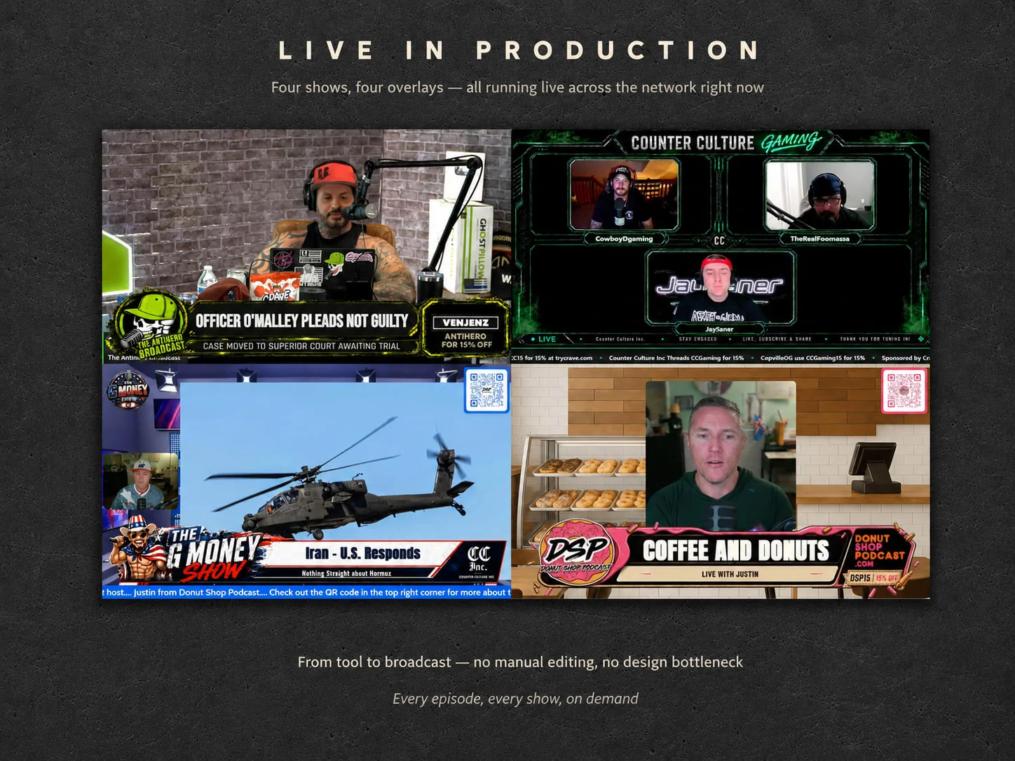 Four shows live in production